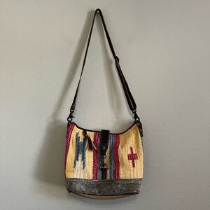 Myra Bag Crossbody Shoulder Cowhide Aztec Canvas Purse Adjustable Western